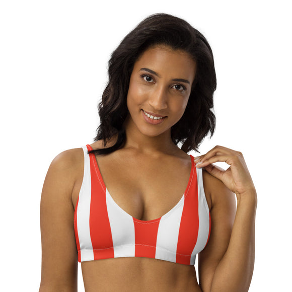 Women's Red Striped Bikini Top