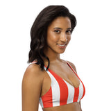 Women's Red Striped Bikini Top