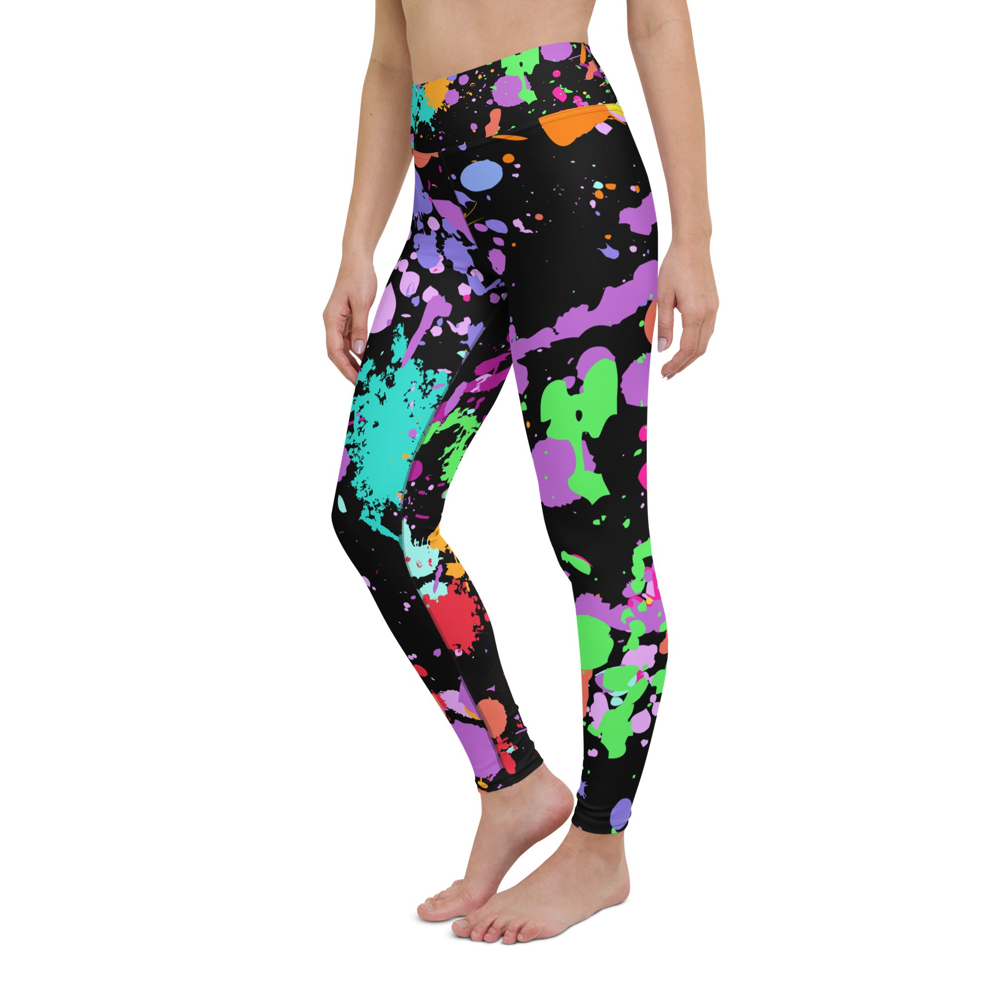 80s Clothing Neon Paint Splatter Yoga Leggings Yoga Tights Rainbow Spandex  Printed Leggings Retro 80s Splatter Paint Dance Costumes 